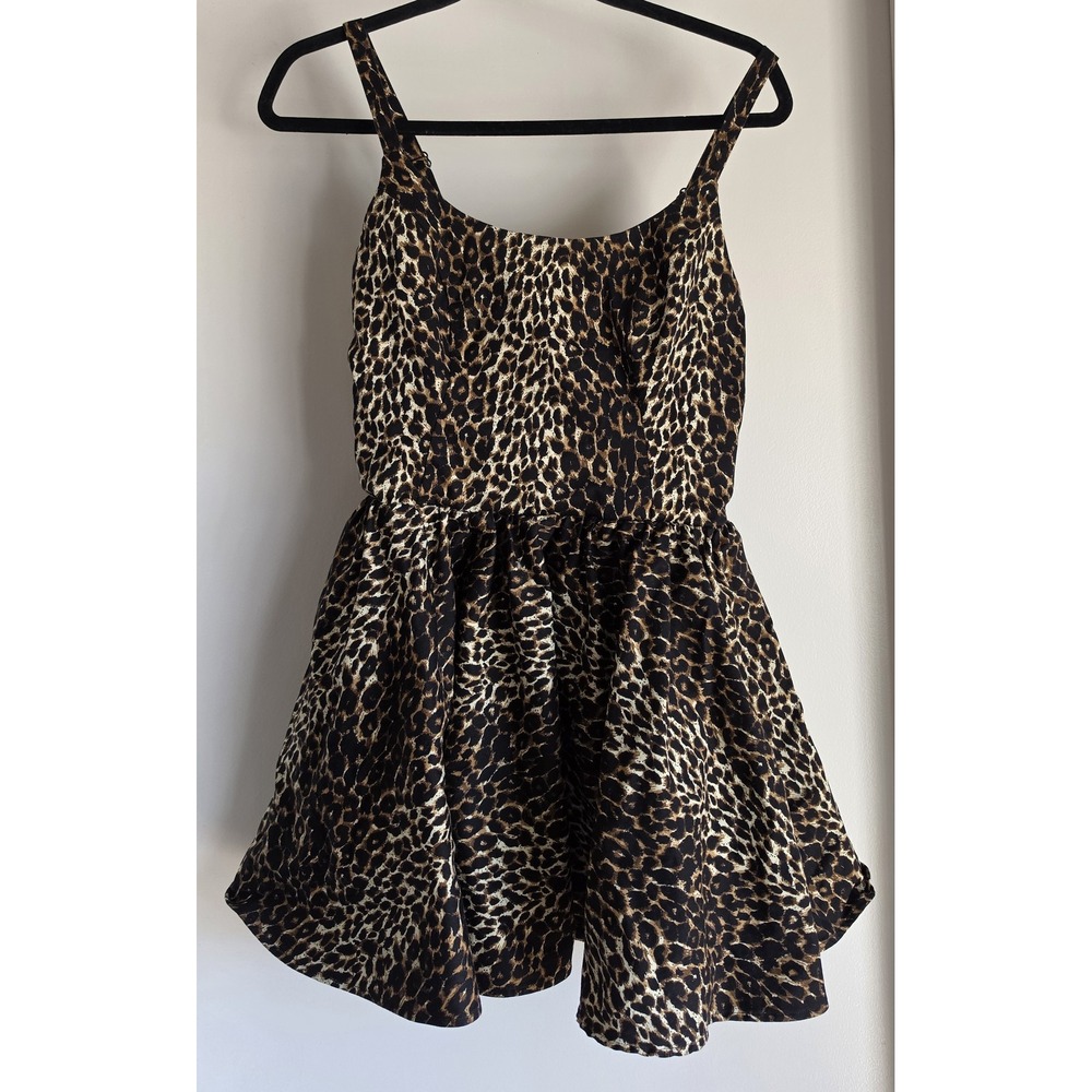 Women's Sleeveless Leopard Print Mini Dress Size S Brown Black Scoop Neck